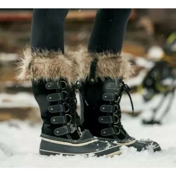 Sorel Joan of Artic Black Mid Calf Faux Fur Boots Women's US 6 SL1540-010 - Picture 9 of 9